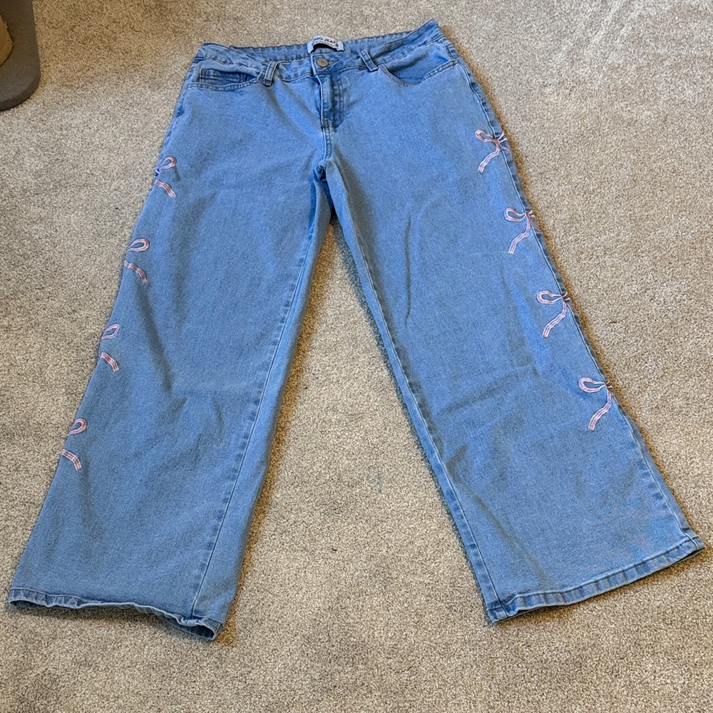 GoGo Jeans. Stylish Blue Jeans with Pink Accents coquette bow SZ11 Junior